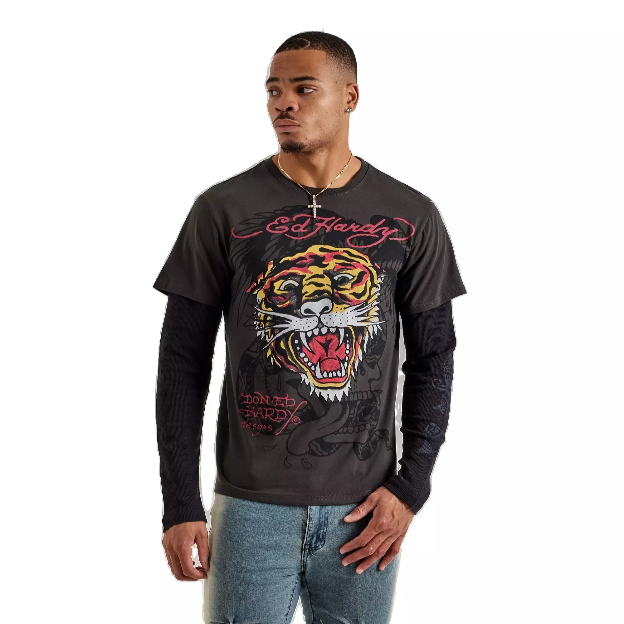 Ed Hardy Men's Tiger Hang Down Thermal Tee | Hibbett